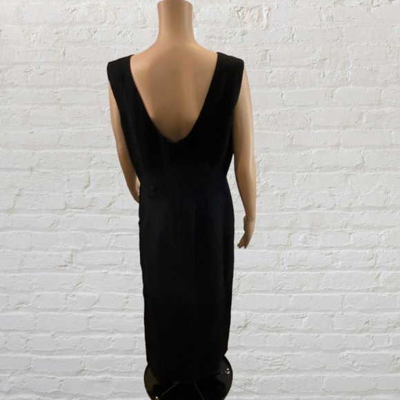 NEW YORK STUDIO -- Maxi Dress, Black Linen with Side Buttons, Sleeveless, Lined - Picture 8 of 16